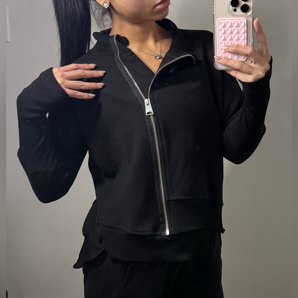 Aakasha Asymmetric Full Zip Sweatshirt Womens XS Black Silver Avant Garde